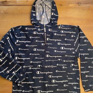 Champion Hooded Windbreaker Packable Jacket, All Over Logo